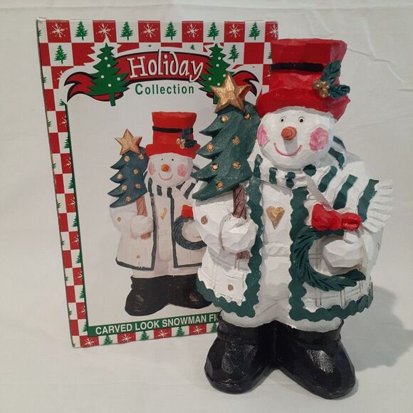Other - Holiday Collection 10 Inch Snowman Figurine Carved Look in Box‎ Winter